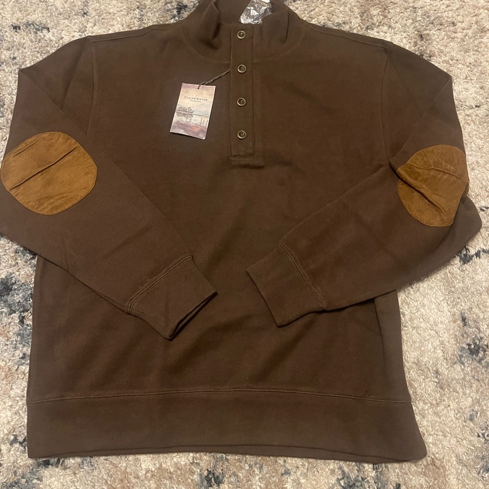 NWT Clear Water Outfitters Men's Brown Sweater with Elbow Patches